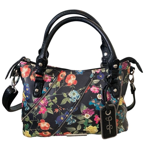 Jessica Simpson Black Floral Zipper Handbag - Picture 1 of 16